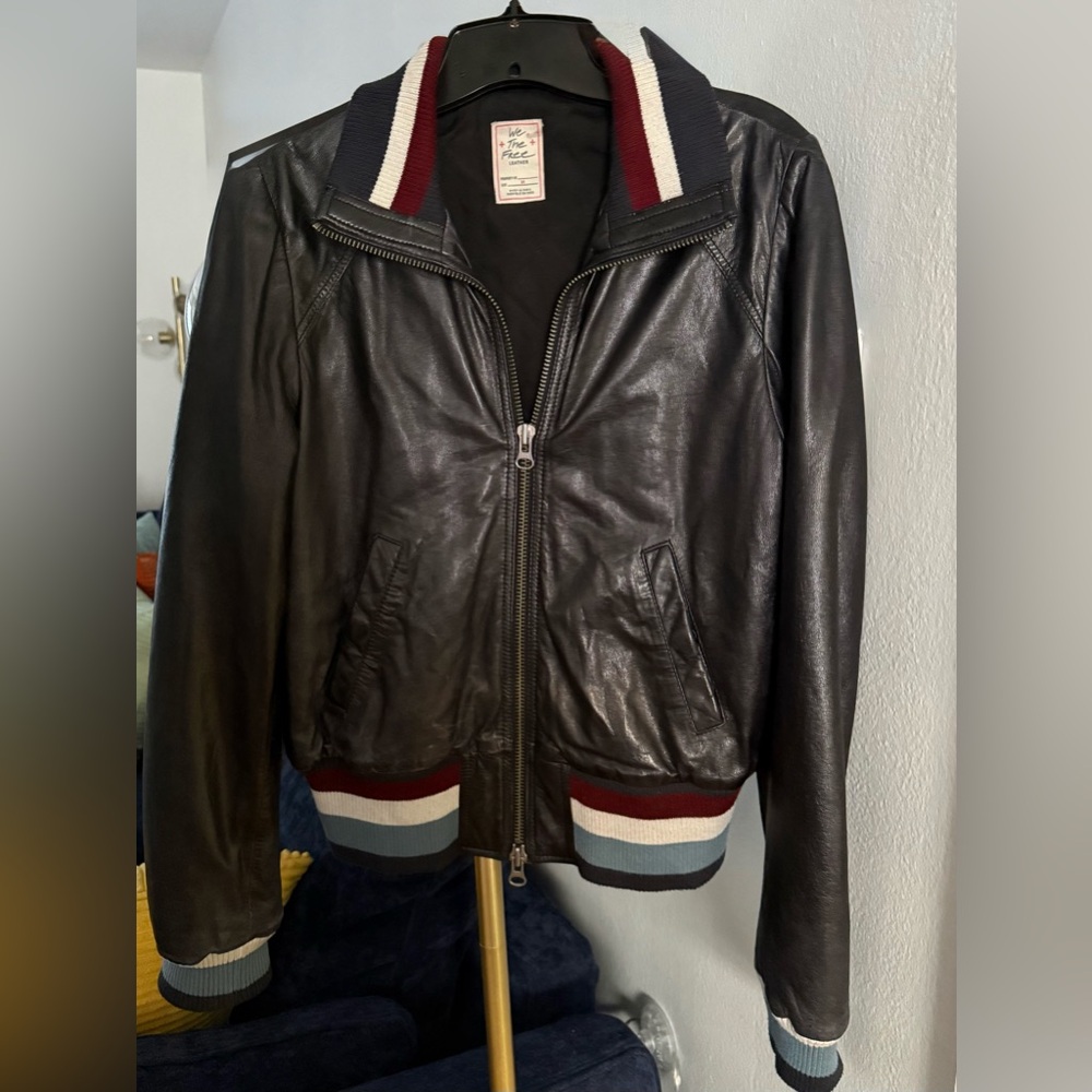 FREE PEOPLE Leather Bomber (Size M)
